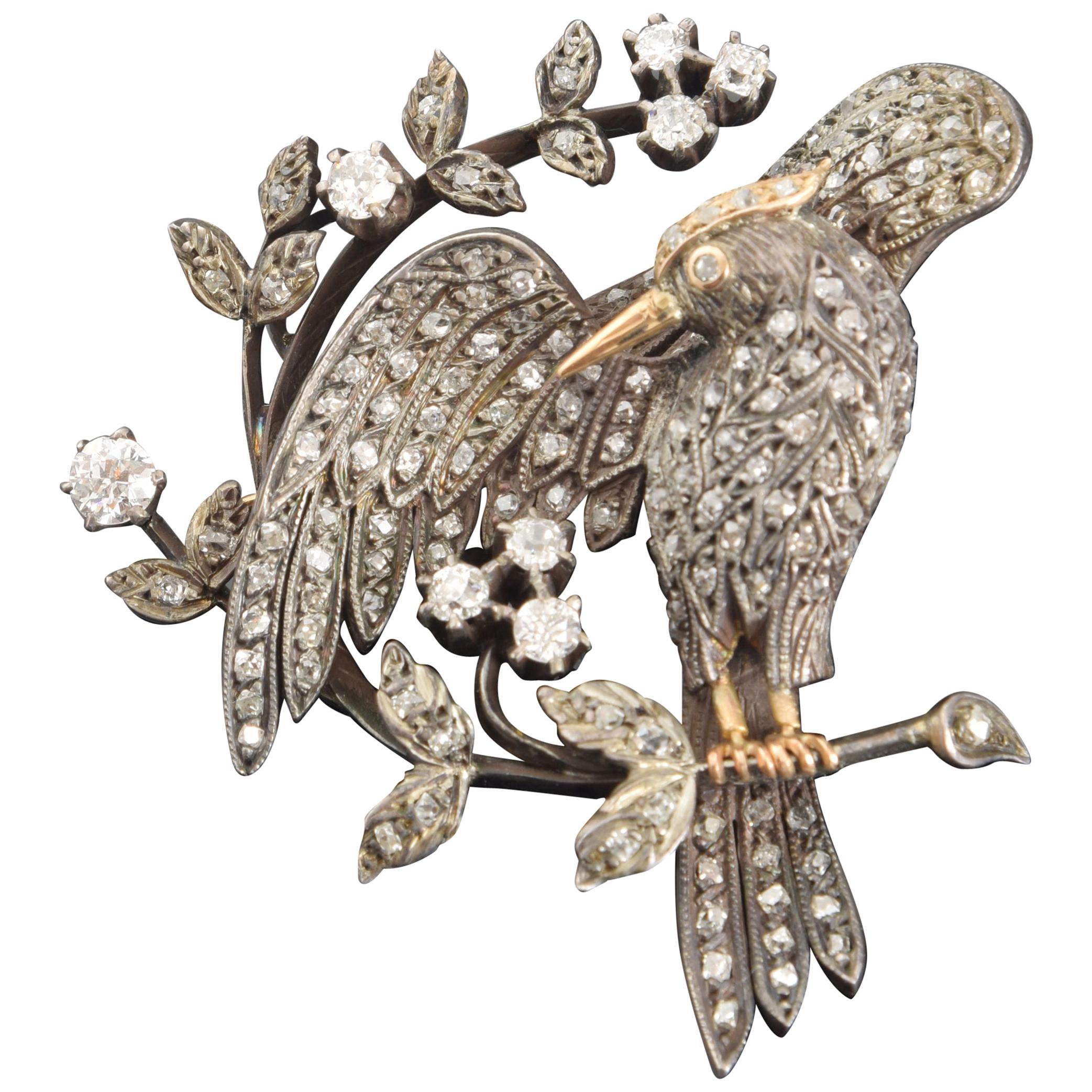 Brooch, "Bird Preening Itself", Gold and Diamonds