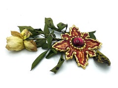 Brooch by Christian Lacroix Paris, enameled, red stone,  goldplated, 1980/90's