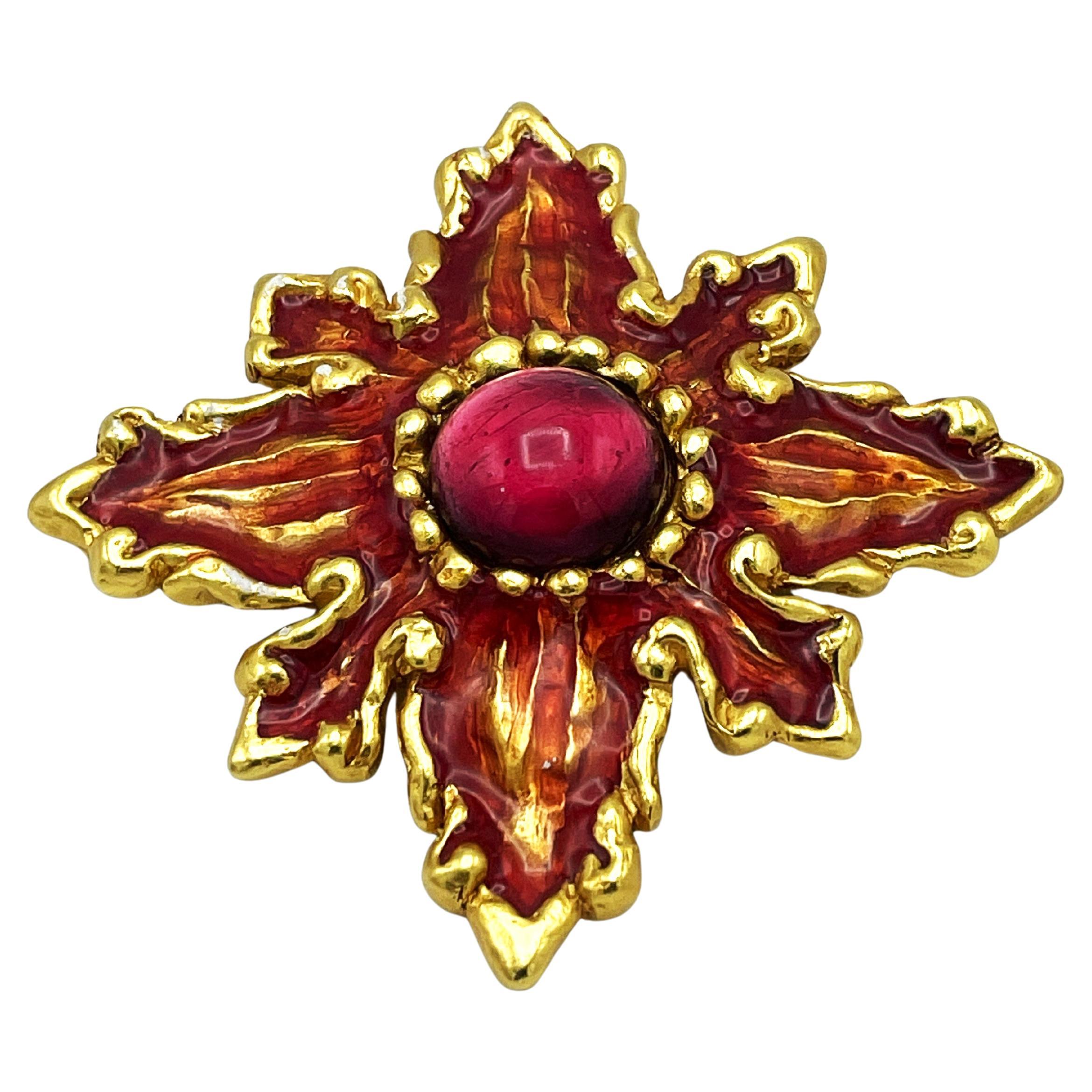 Brooch by Christian Lacroix Paris, enameled, red stone,  goldplated, 1980/90's