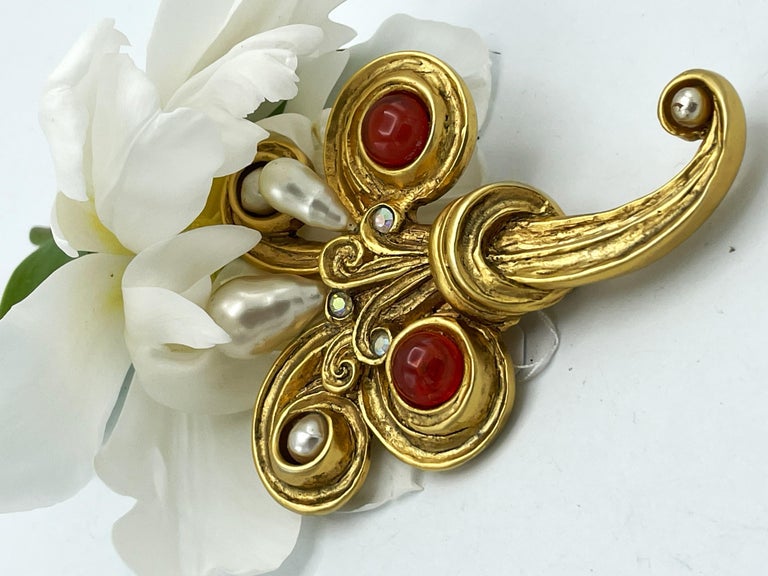 BROCHE FANTAISIE VINTAGE PERLES GRISES BLEUES EN ETAT CHAINES 11 GRAMMES W1263 Doré