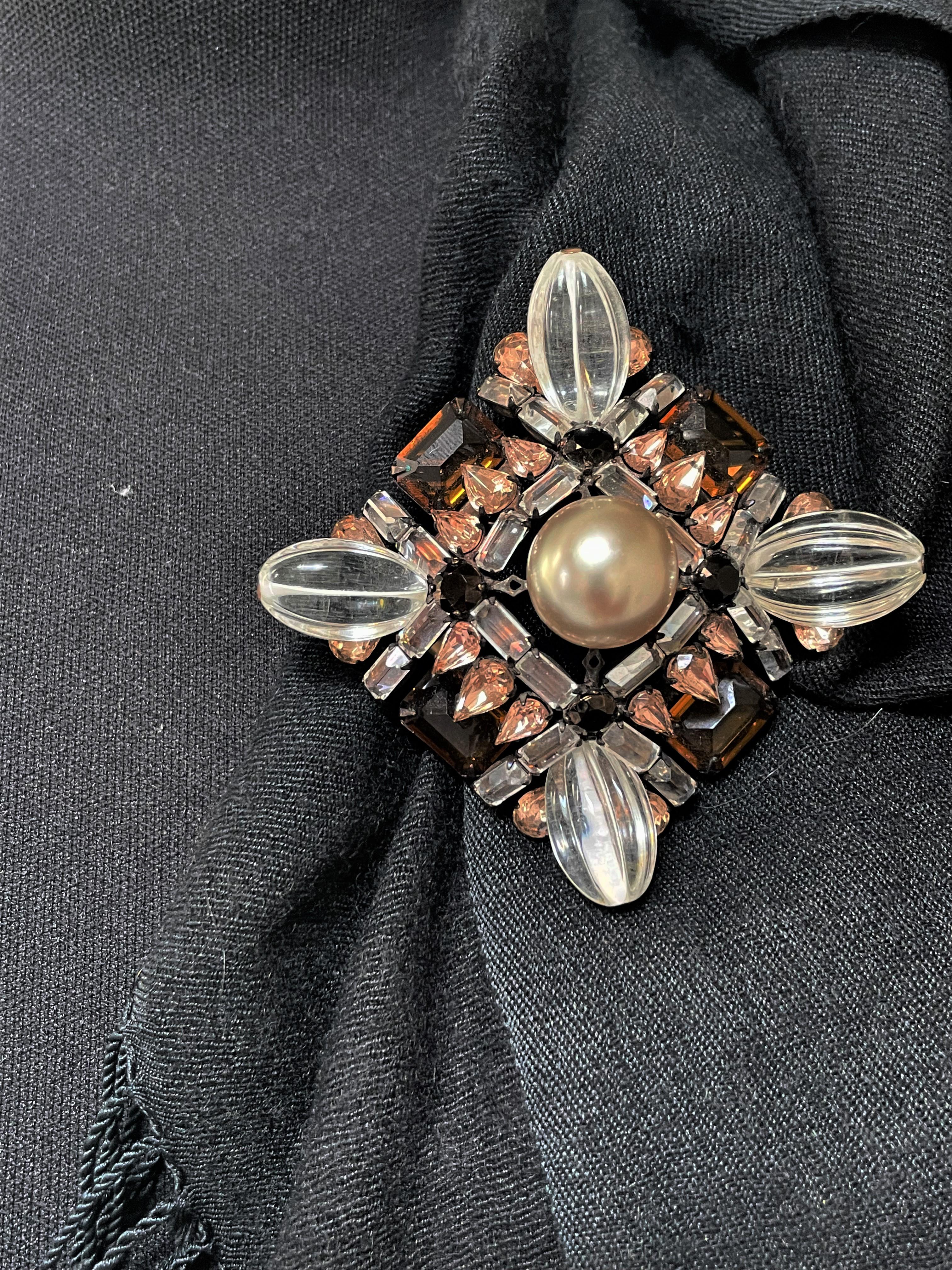 Mixed Cut Brooch by H. Schreiner NY from the 1950s, Topaz colored cut rhinestones   For Sale