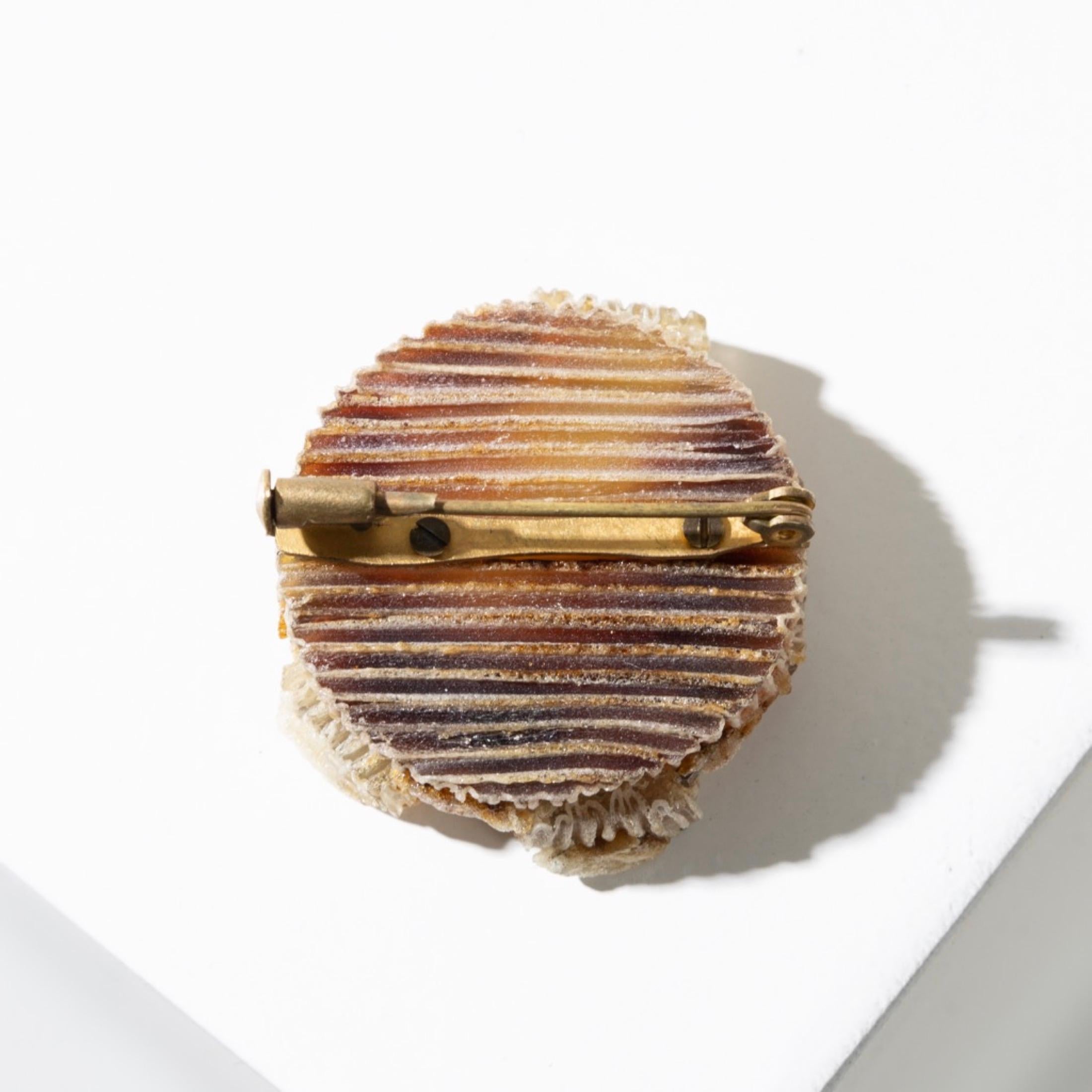 Brooch by Line Vautrin, Beige Talosel Encrusted with Amber Mirrors For Sale 1