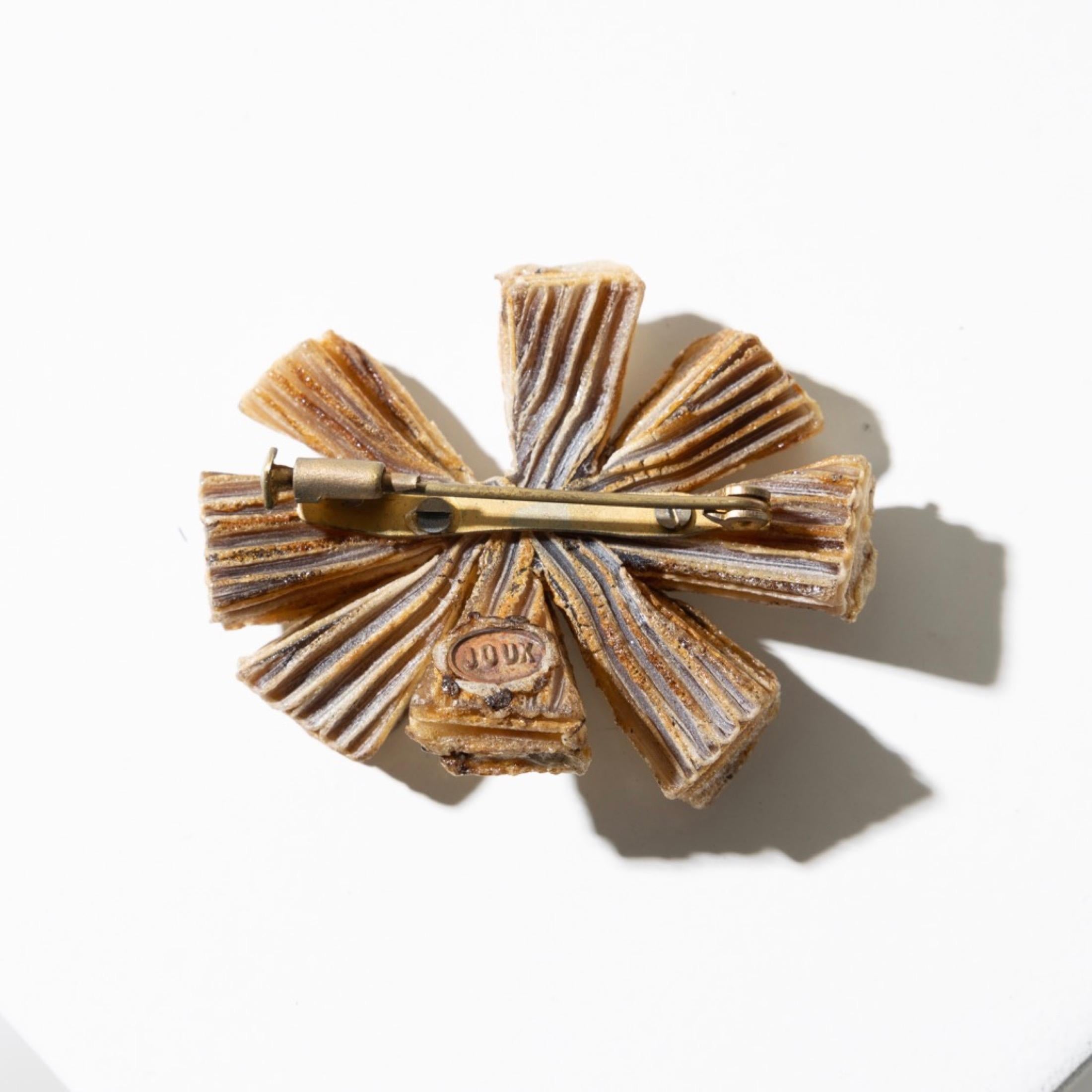 Brooch by Line Vautrin, Beige Talosel Encrusted with Gold Mirrors 3