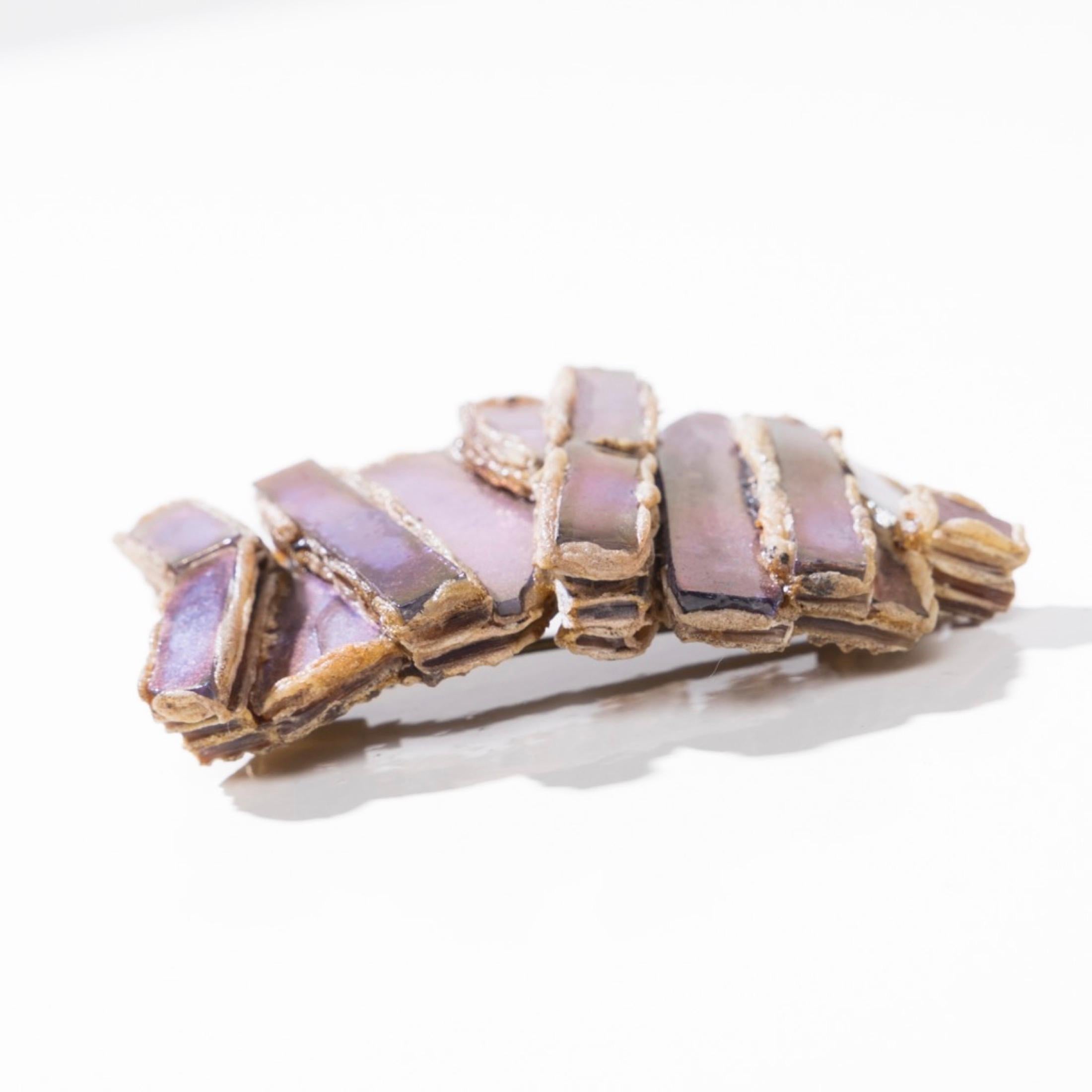 20th Century Brooch by Line Vautrin, Beige Talosel Encrusted with Violetts Mirrors For Sale