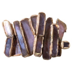 Brooch by Line Vautrin, Beige Talosel Encrusted with Violetts Mirrors