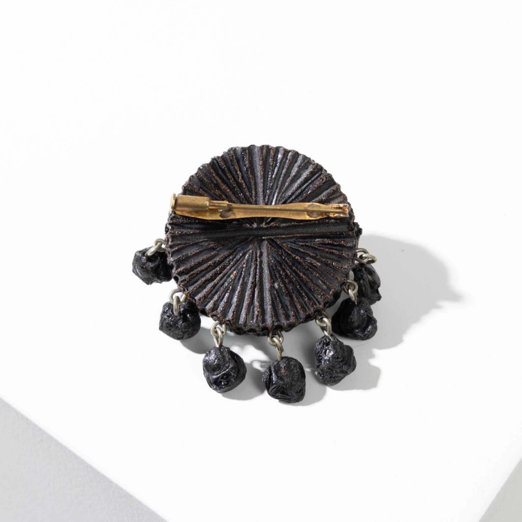 20th Century Brooch by Line Vautrin, Black Talosel Encrusted with Blue Mirrors