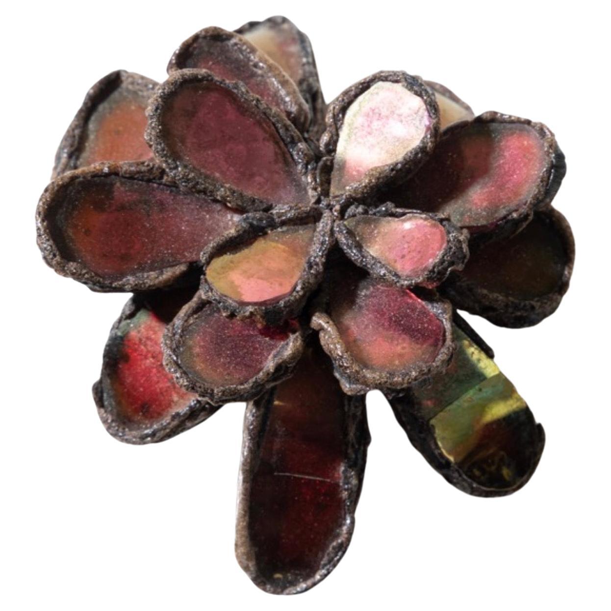 Brooch by Line Vautrin, Black Talosel Encrusted with Red Mirrors For Sale