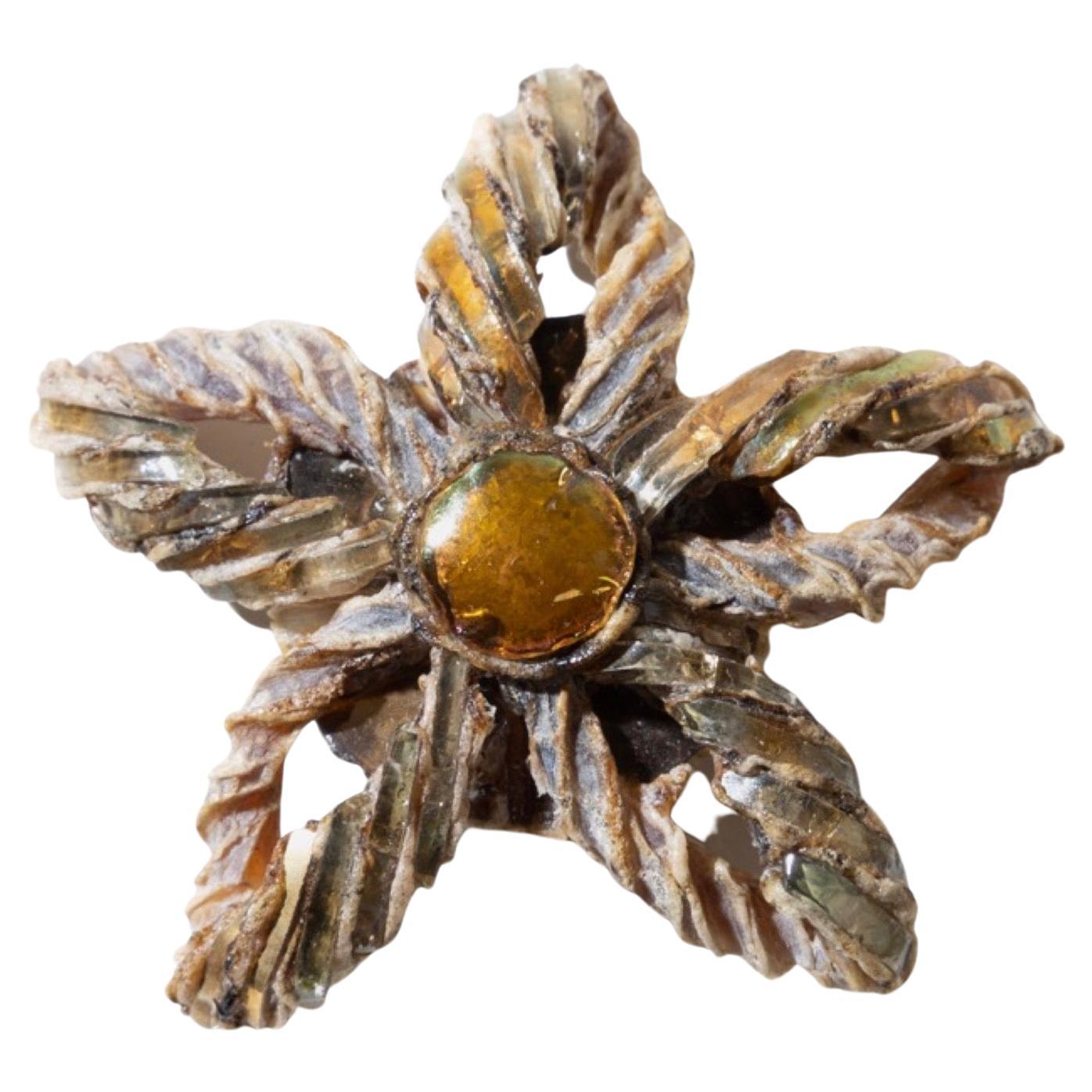Brooch by Line Vautrin, Light Brown Talosel Encrusted with Gold Mirrors For Sale
