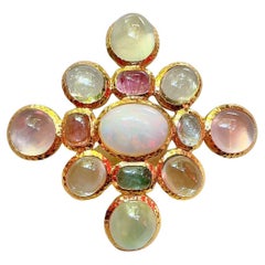 Brooch “Capri” Multi Natural Gem Brooch Set in 22k Gold & Silver