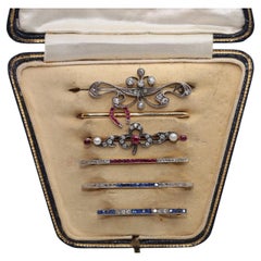 Antique Brooch Collection Set 6 Matching Box Unisex, 1910