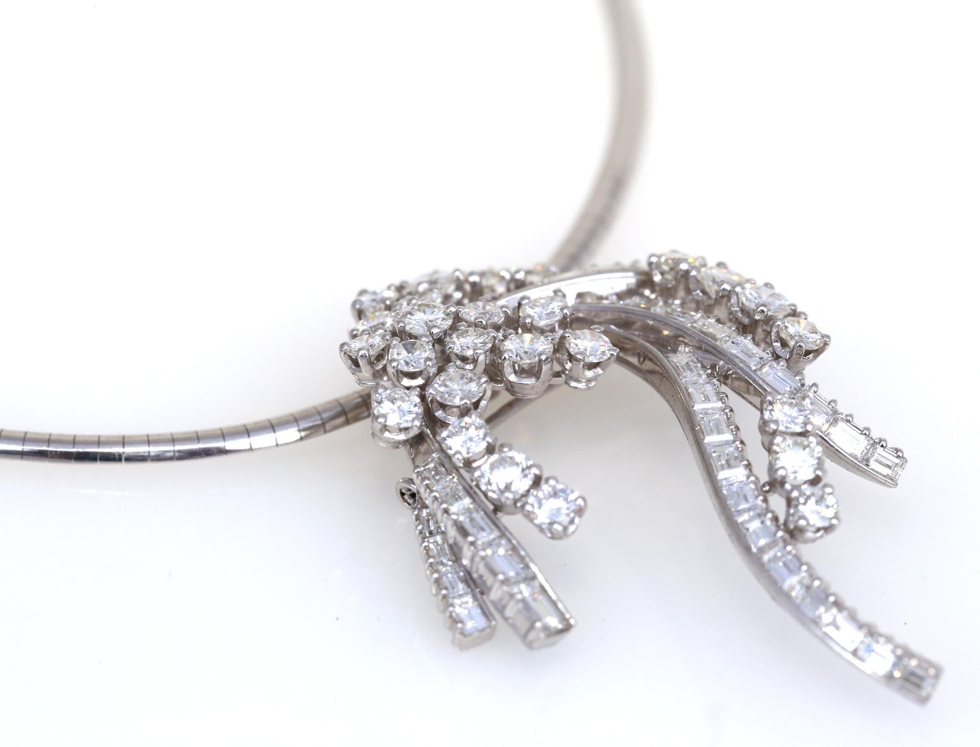 Brooch Diamonds Baguette Round Pendant Pin 18k White Gold, 1970 For Sale 6