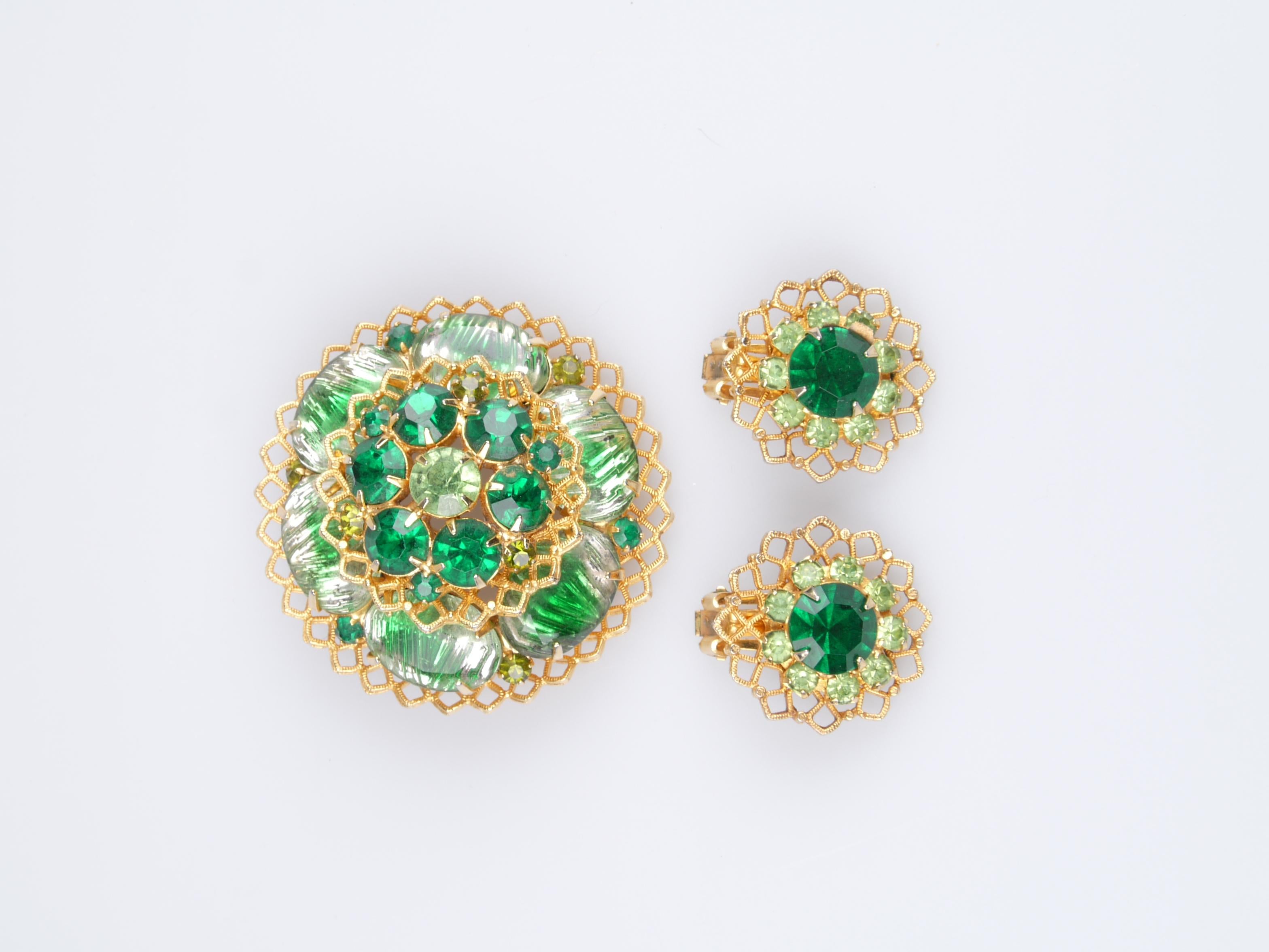 emerald brooch earings