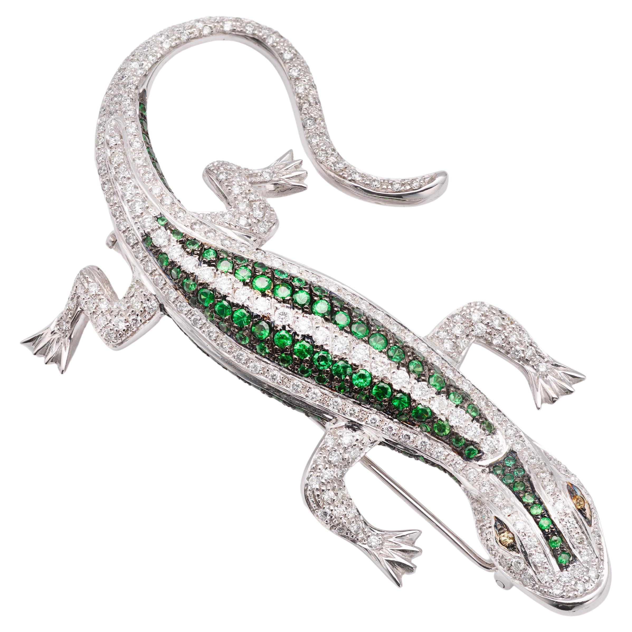 Brooch Gecko Diamonds - Tsavorite