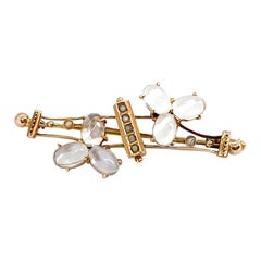 Vintage Brooch Gold and Moonstone and Pearls