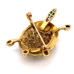 BROOCH-Gold Cat’s Eye Chrysoberyl, Diamond, and Emerald Turtle in 18kt Gold