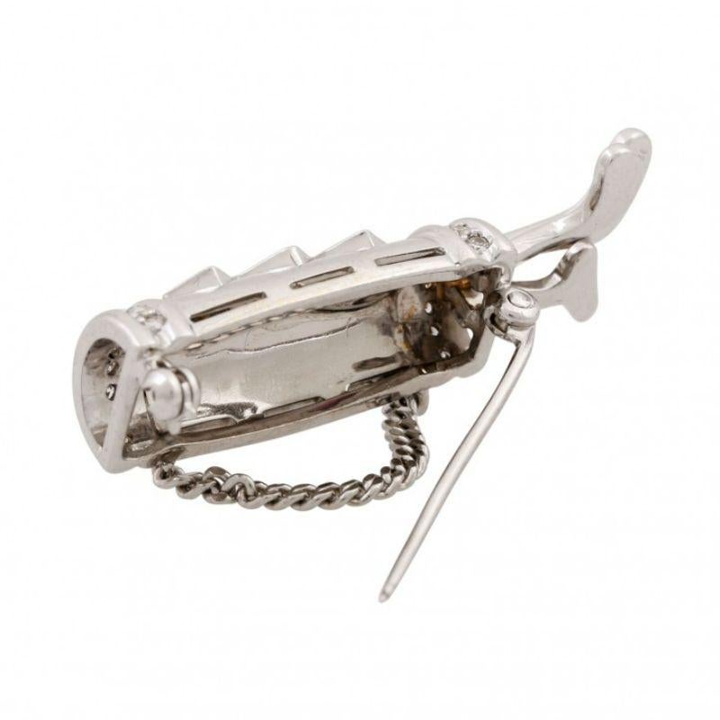 Single Cut Brooch 'Golfbag' with Diamonds Totaling Approx. 0.25 Ct For Sale