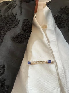 Brooch Half-Beads, Blue Enamel, 18-Carats Gold