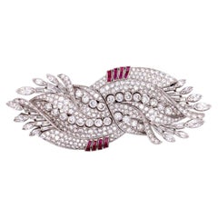 Brooch - I Art Deco 20.00 CTW Diamond & Ruby Platinum Double-Clip Brooch.