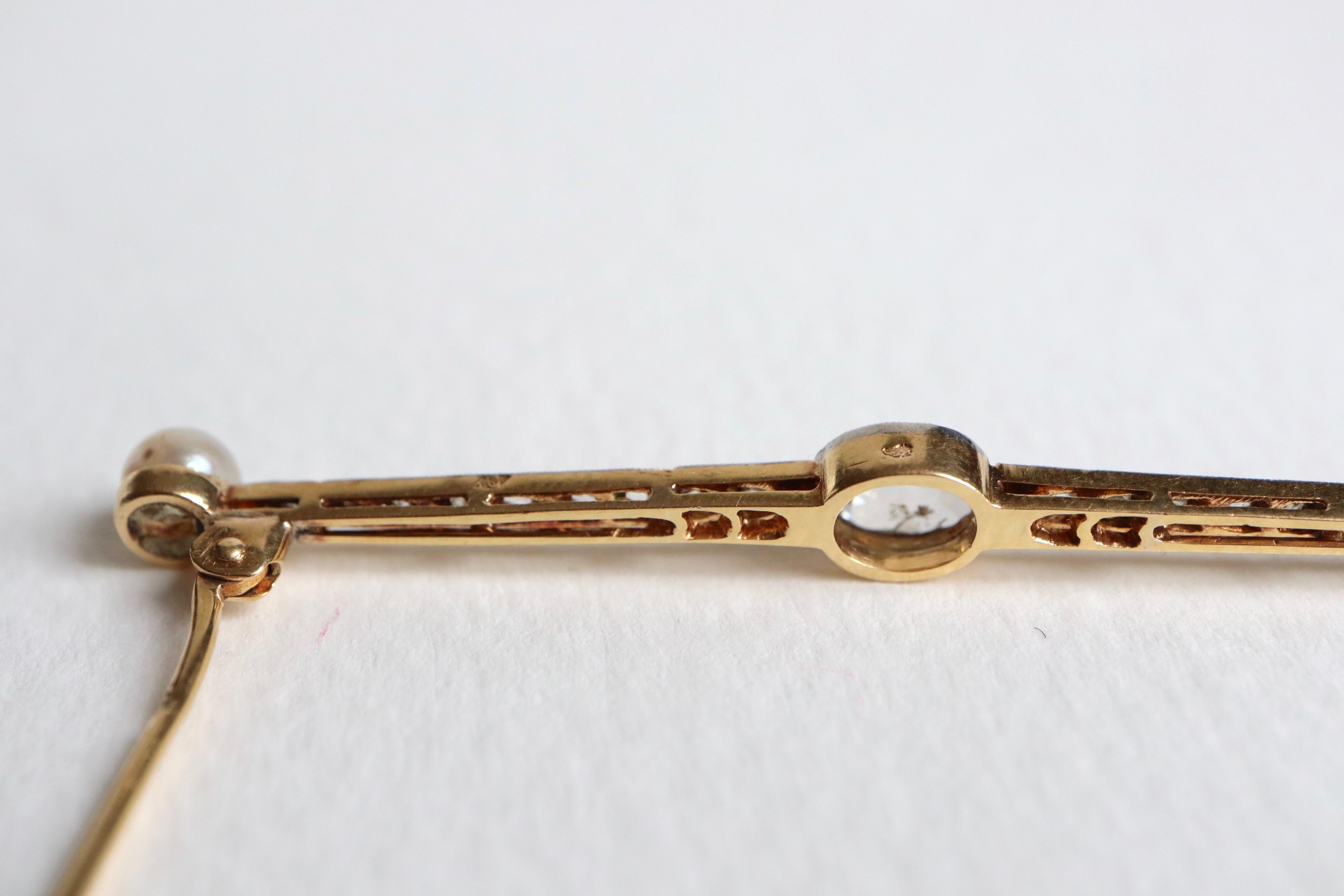 Brooch in 18 kt Gold Platinum and Diamonds circa 1900 For Sale 2