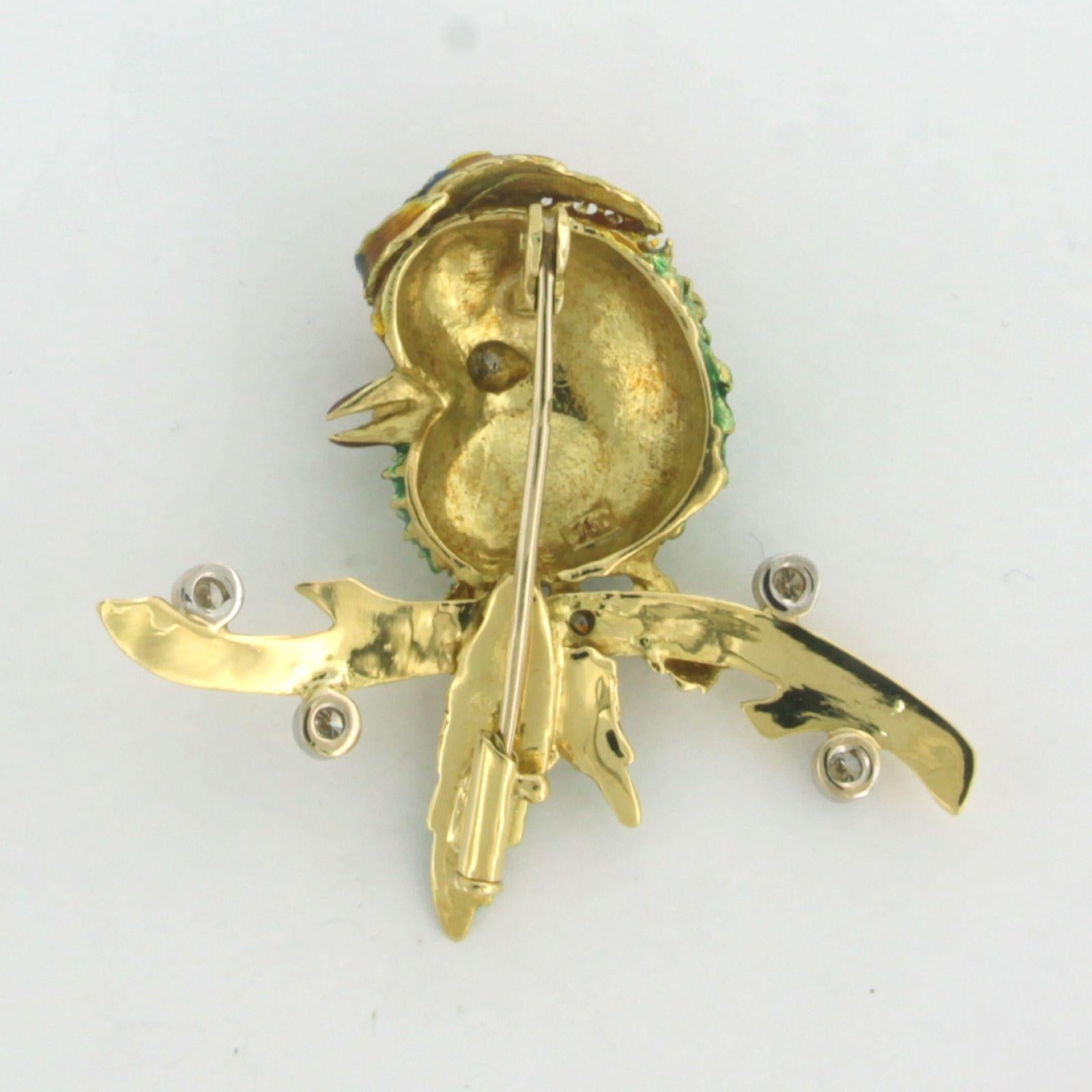 Brosche in Form eines Vogels mit Emaille und Diamanten 18k Bicolor Gold im Angebot 1