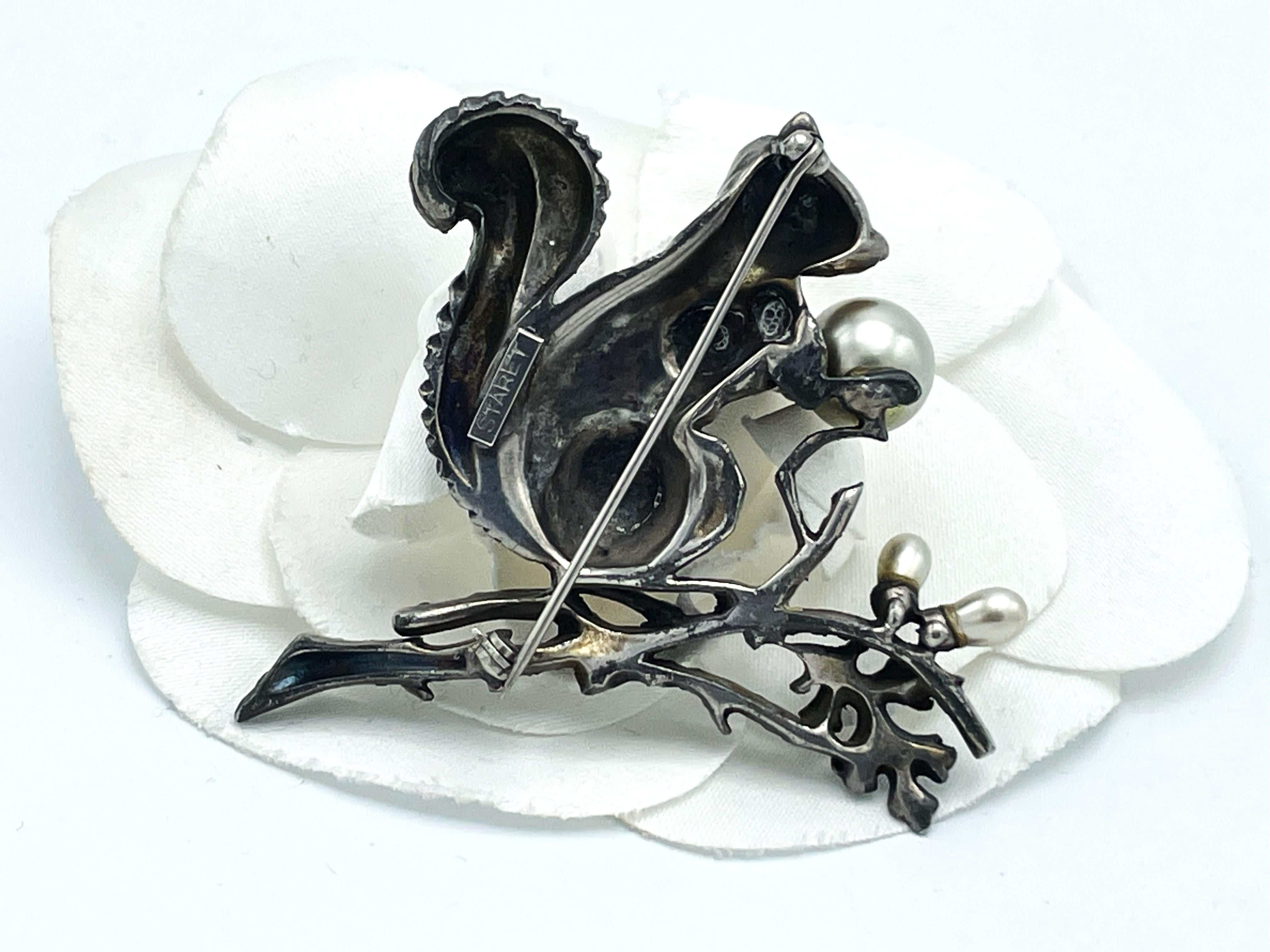 Women's Brooch in the form of a squirrel by STARET, rhinstones and pearls, 1940 USA For Sale