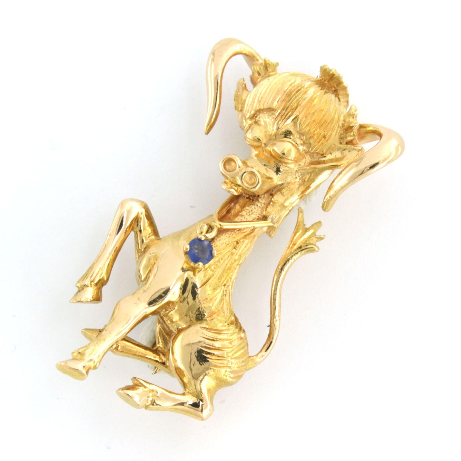 Round Cut Brooch in the shape of a horse set with sapphire 18k gold For Sale
