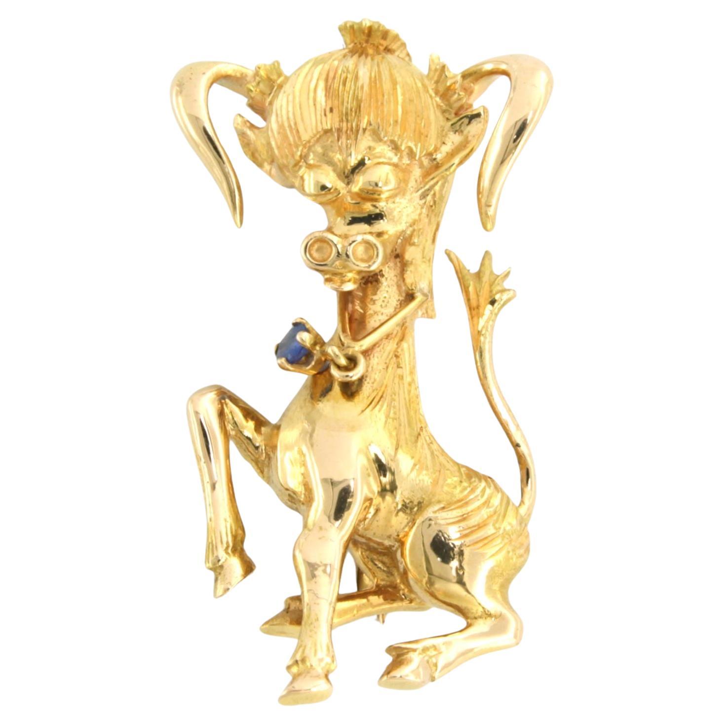 Brosche in Form eines Pferdes mit Saphir 18k Gold