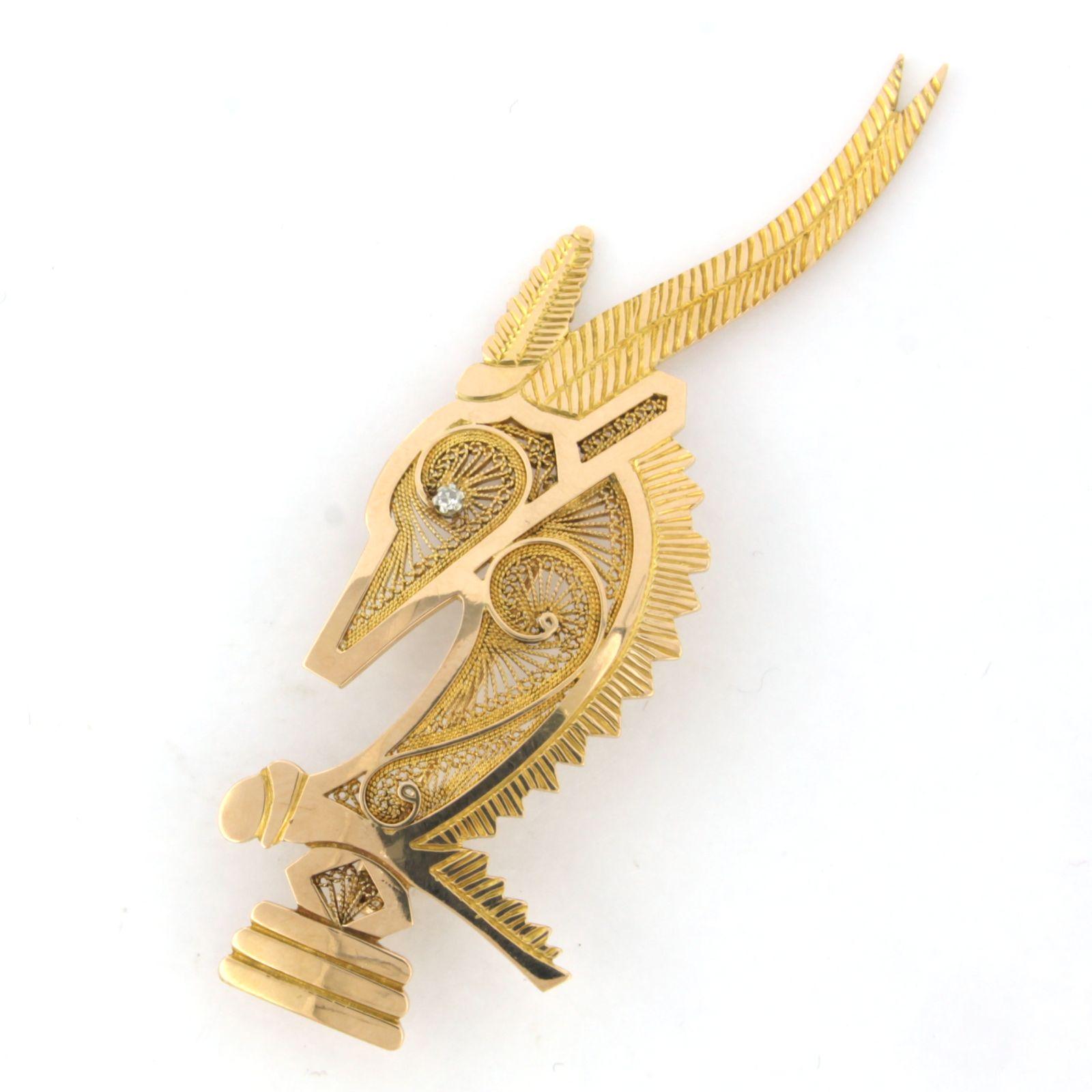 Modern Brooch in the shape of a Trojan horse set with single cut diamond 18k pink gold For Sale
