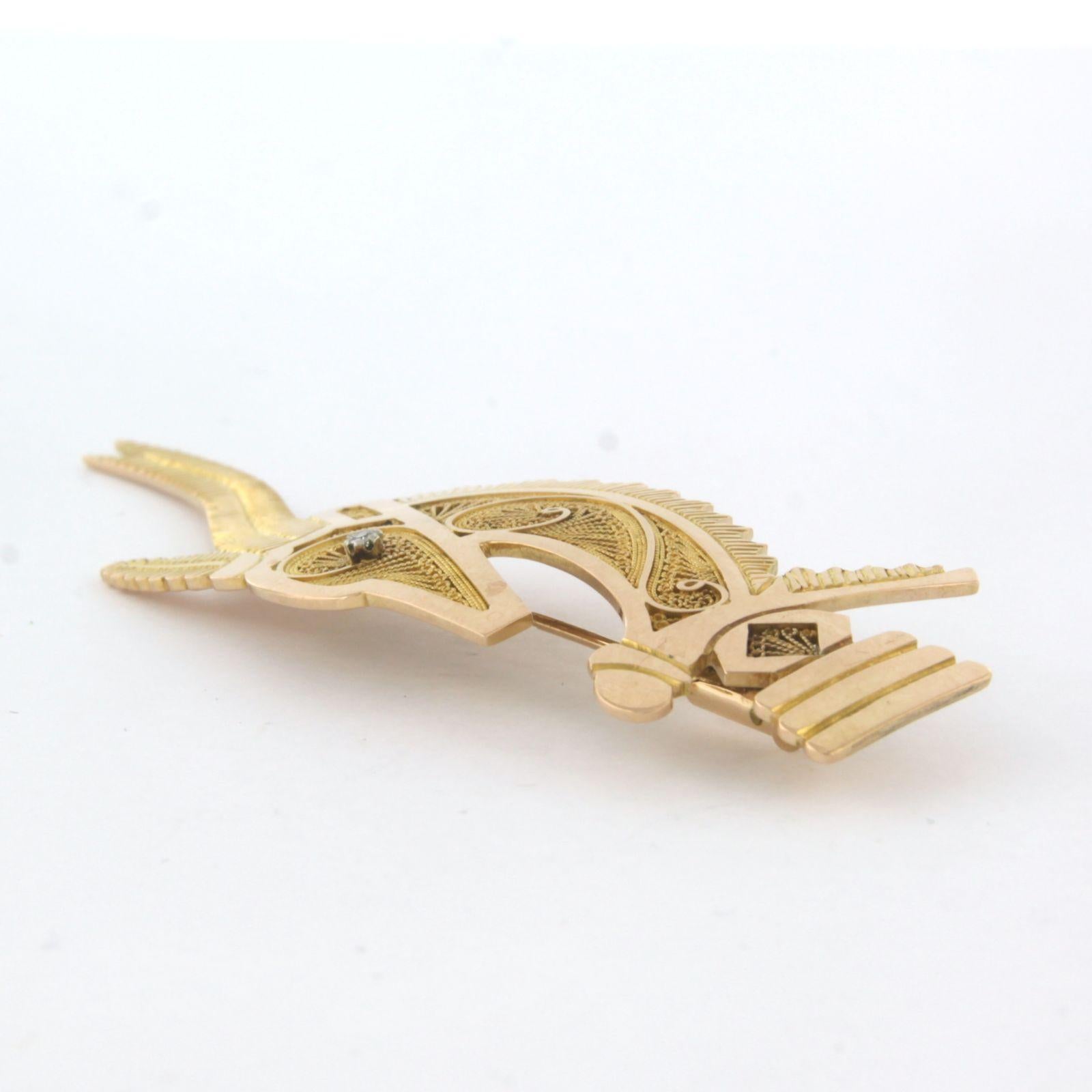 Single Cut Brooch in the shape of a Trojan horse set with single cut diamond 18k pink gold For Sale
