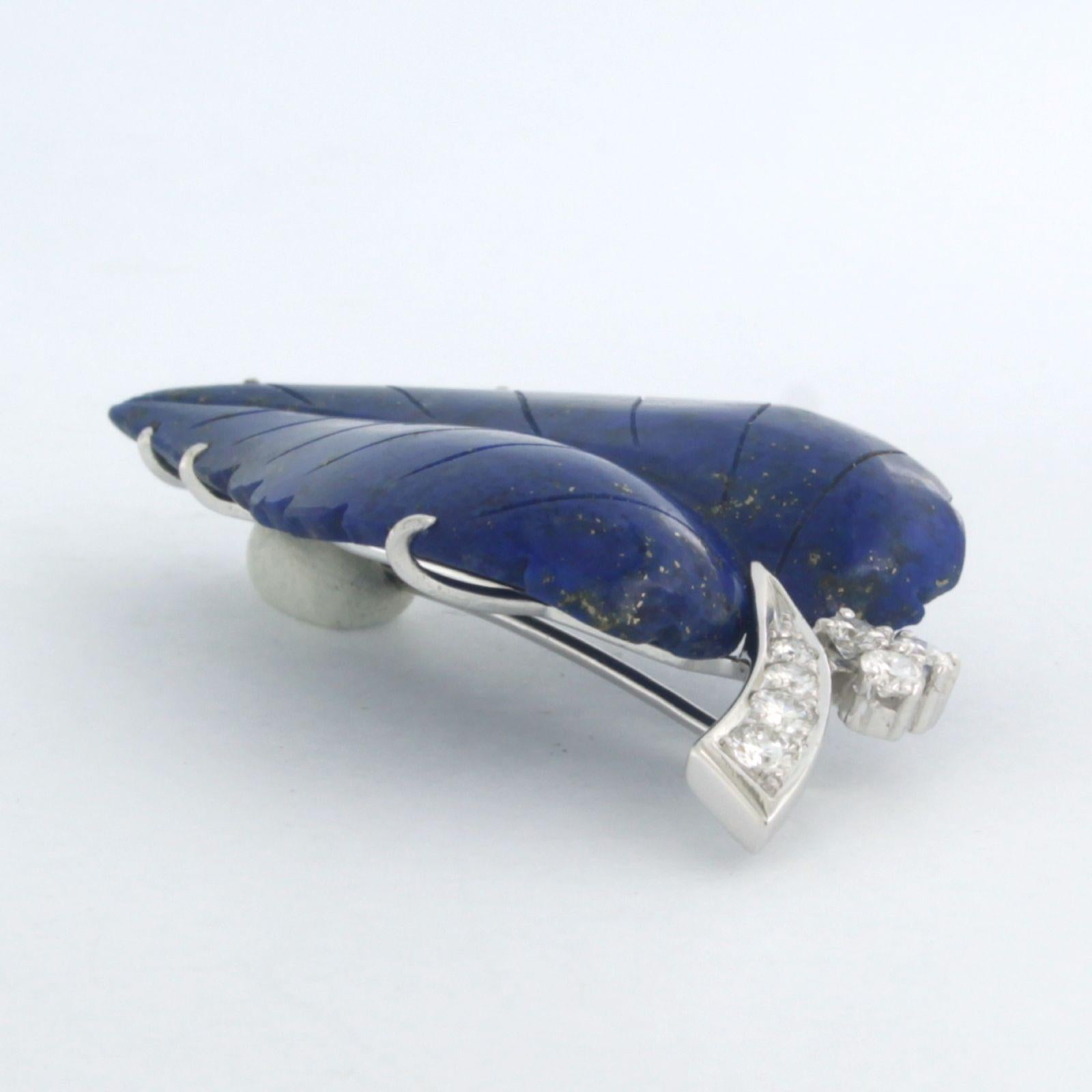 Brooch Lapis Lazuli leaf shape set with Diamonds, 18k white gold In Good Condition For Sale In The Hague, ZH