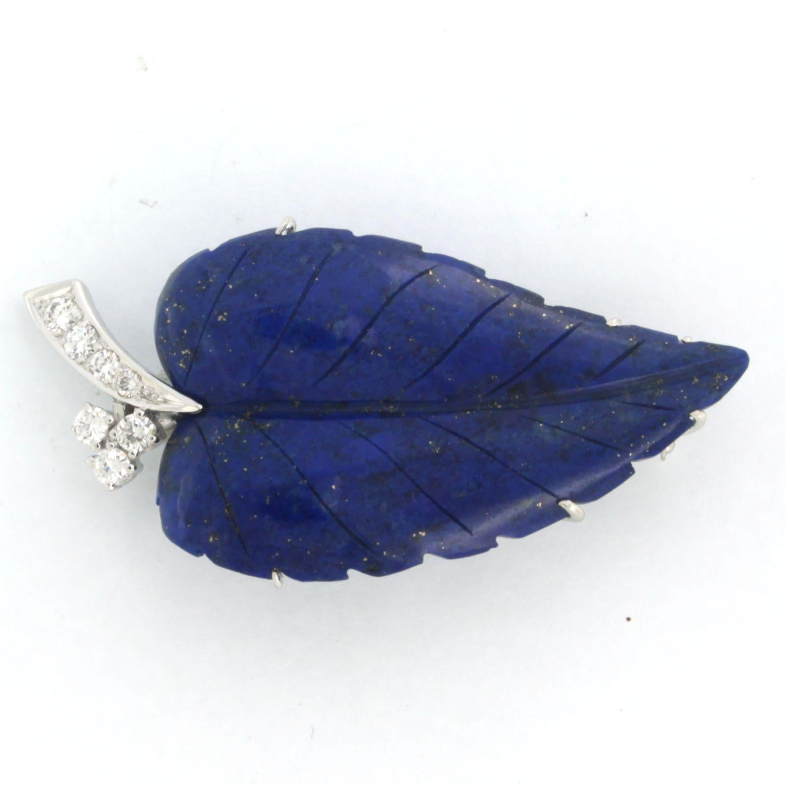 Brooch Lapis Lazuli leaf shape set with Diamonds, 18k white gold For Sale 1