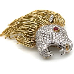 Brooch-Mid-Century 14K Gold Wild Animalier Multi-Carat Diamond Cluster