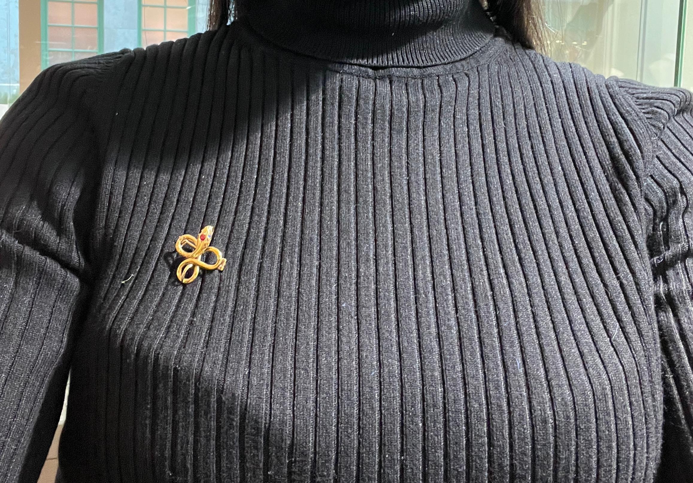 Stile impero Spilla o Ciondolo Serpente in Oro giallo 18 Carati, Rubino, Saphir in vendita