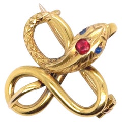 Brooch or Pendant Snake yellow Gold 18 Carats, Ruby, Saphir