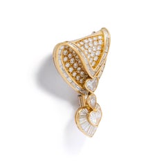 Broche Colgante Forma Corazón Diamante Oro Amarillo