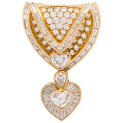 Brooch Pendant Heart Shape Diamond Yellow Gold