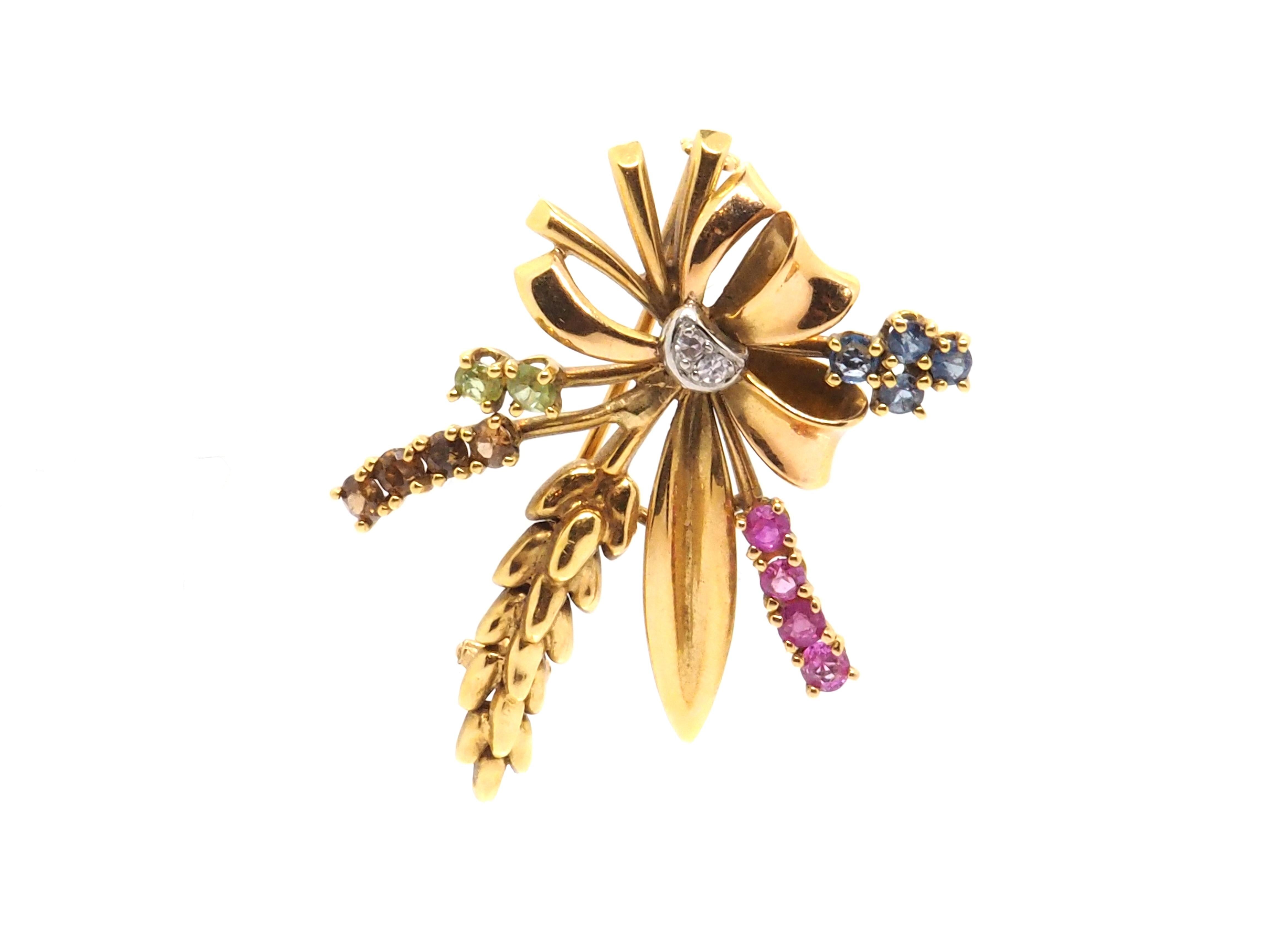 Women's Brooch, Pendant with Diamond and Topaz 18 Karats Yellow Gold For Sale