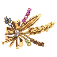 Brooch, Pendant with Diamond and Topaz 18 Karats Yellow Gold