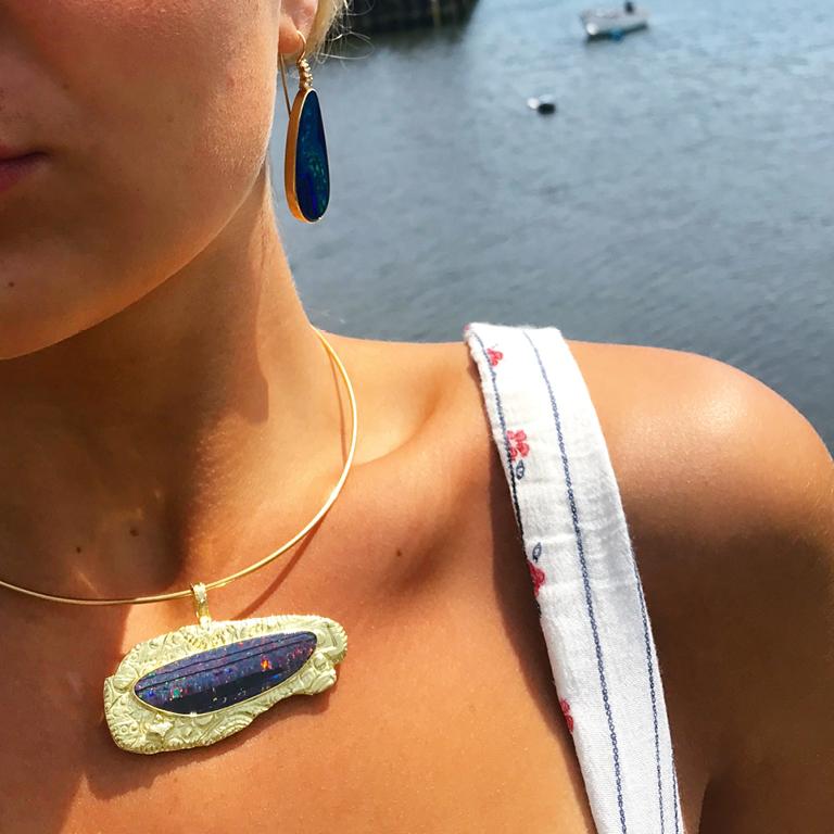 Single Cut Susan Lister Locke Australian Opal Pendant/Pin set in 18 Karat Gold For Sale
