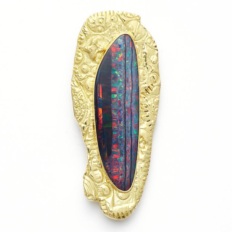 Contemporary Susan Lister Locke Australian Opal Pendant/Pin set in 18 Karat Gold For Sale