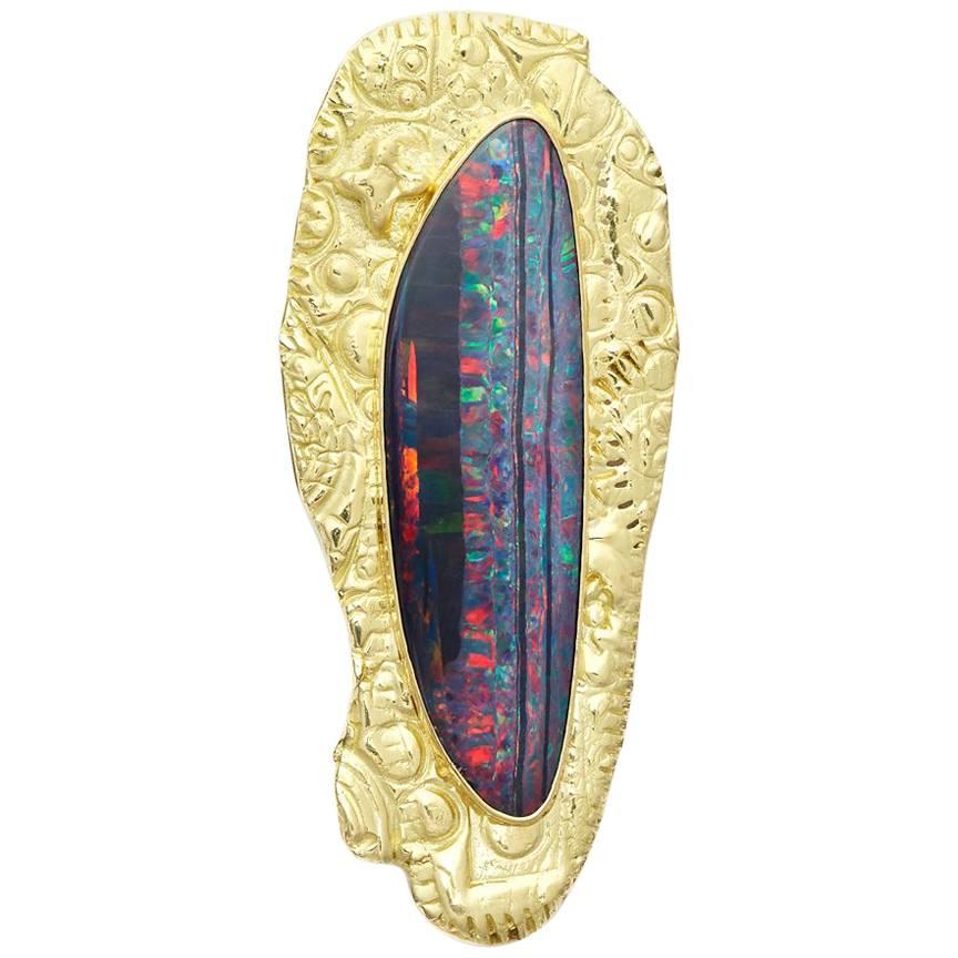 Susan Lister Locke Australian Opal Pendant/Pin set in 18 Karat Gold For Sale