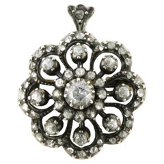 Brooch/ pendant with rose cut diamonds up to 1.00ct 14k gold and silver