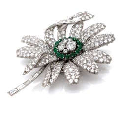 Brooch - Platinum 23.00 CTW Diamond & 2.00 Ct Emerald Wildflower Pin.