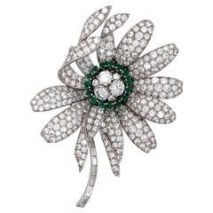 Brooch - Platinum 23.00 CTW Diamond & 2.00 Ct Emerald Wildflower Pin.