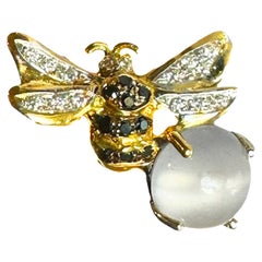 Brooch Rossella Ugolini 18K Yellow Gold Moonstone White Diamonds Pin Unisex