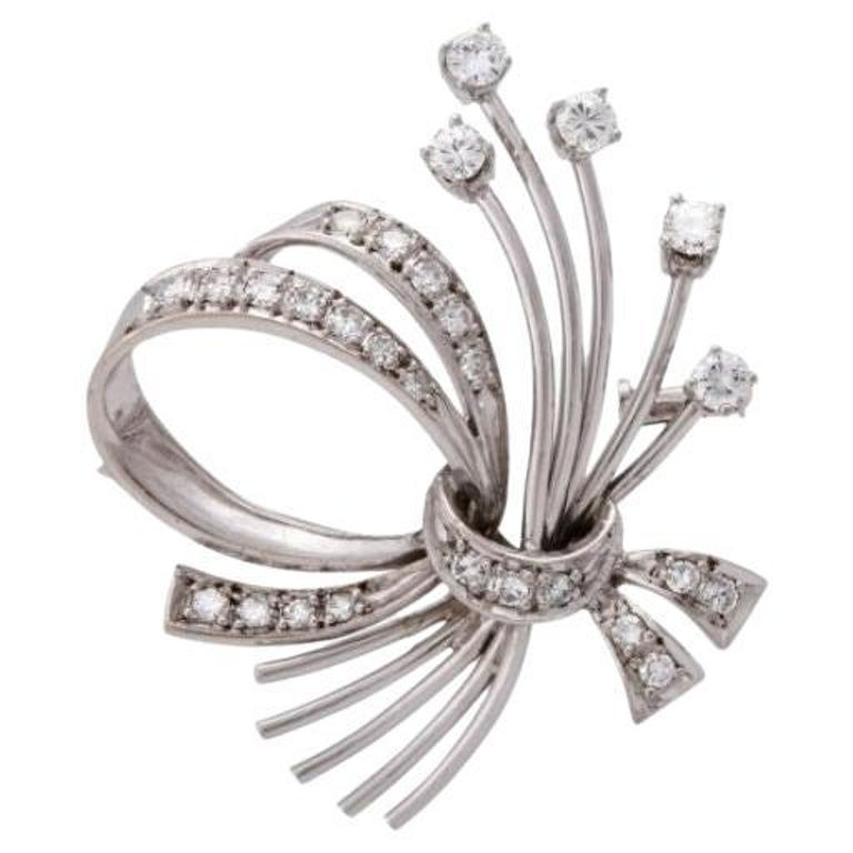 Octogonal Diamond Brooch Set with 5 Brilliant-Cut Diamonds and 23 Octagonal Diamond For ...