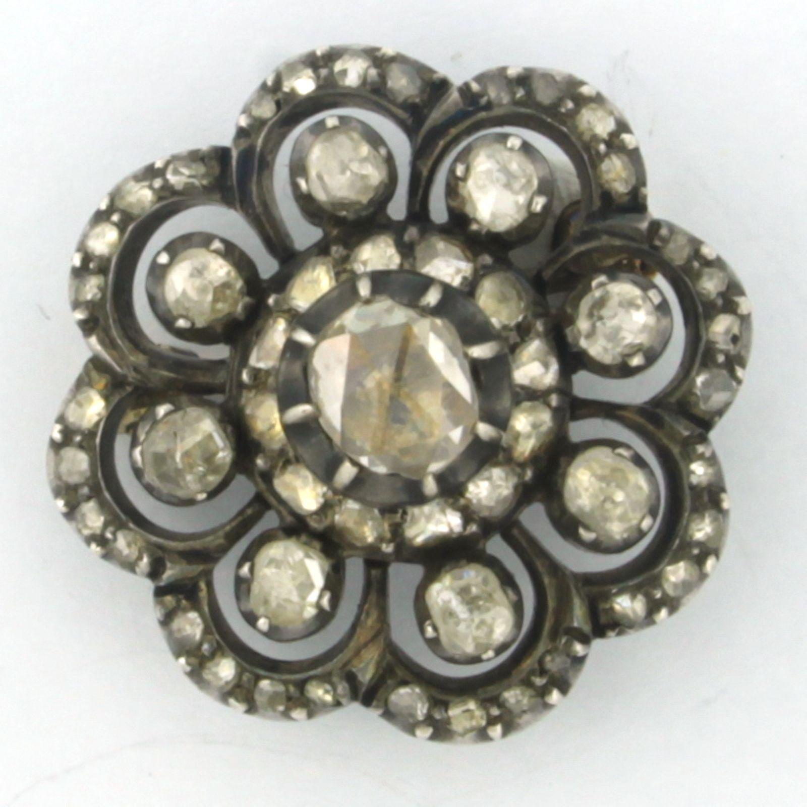 Brooch set with diamonds 14k yellow gold and silver In Good Condition For Sale In The Hague, ZH