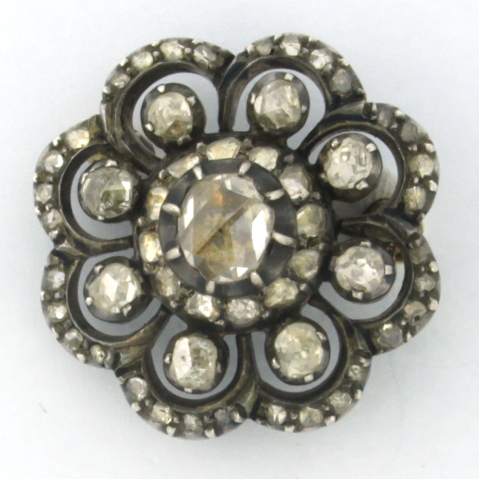 Women's Brooch set with diamonds 14k yellow gold and silver For Sale