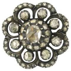 Antique Brooch set with diamonds 14k yellow gold and silver