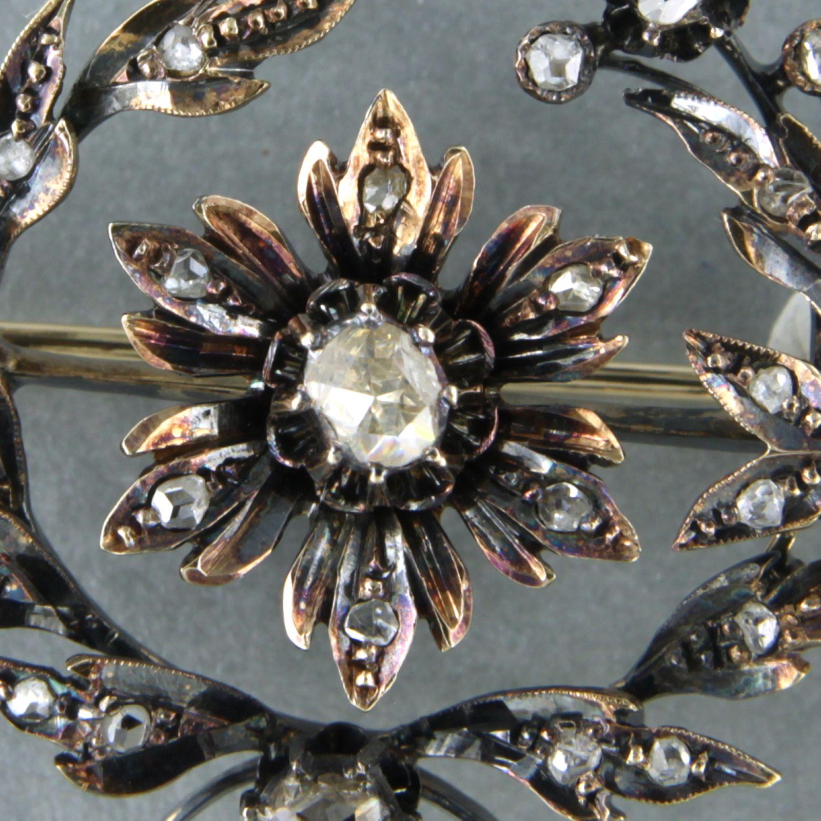Brooch set with diamonds 14k yellow gold For Sale at 1stDibs